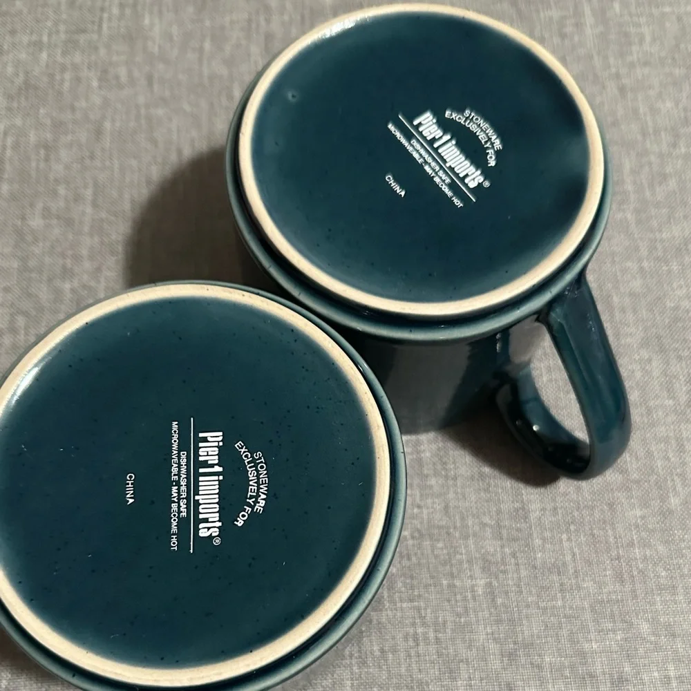 Pier 1 Imports Stoneware Large Mugs Teal Set of 2